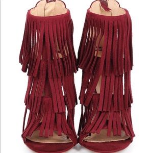 Burgundy Suede Fringe Heels